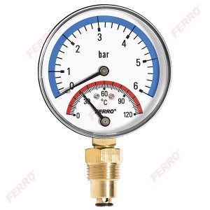 Термоманометър 80 mm 1/2" радиален 0-6 bar. 0-120°C